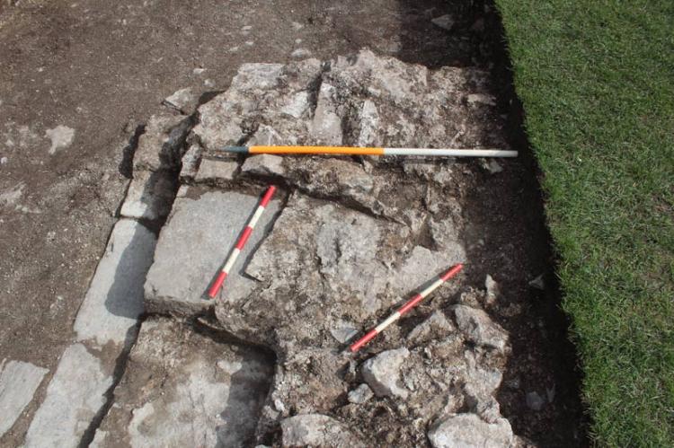 Steps within the large area of masonry in Trench 1